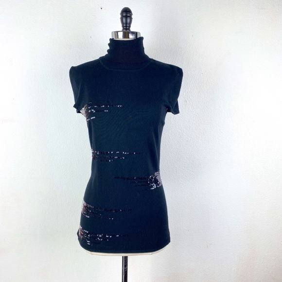 Buffalo by David Bitton Women Black Sequin Rayon Tunic Sweater Cap Sleeve Large - Picture 1 of 9